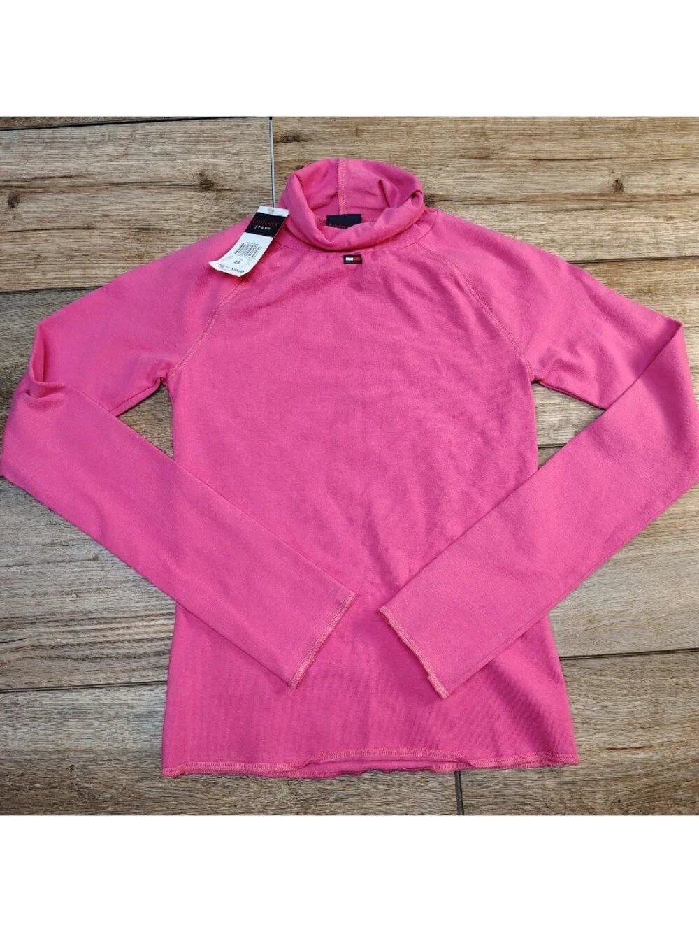 Tommy Jeans Womens XS Pink Turtleneck Top NWT 90s Long Sleeve Cotton